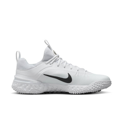 Nike Huarache 9 Elite Turf lacrosse shoes, White/White/Black (FN0310-101), lateral side