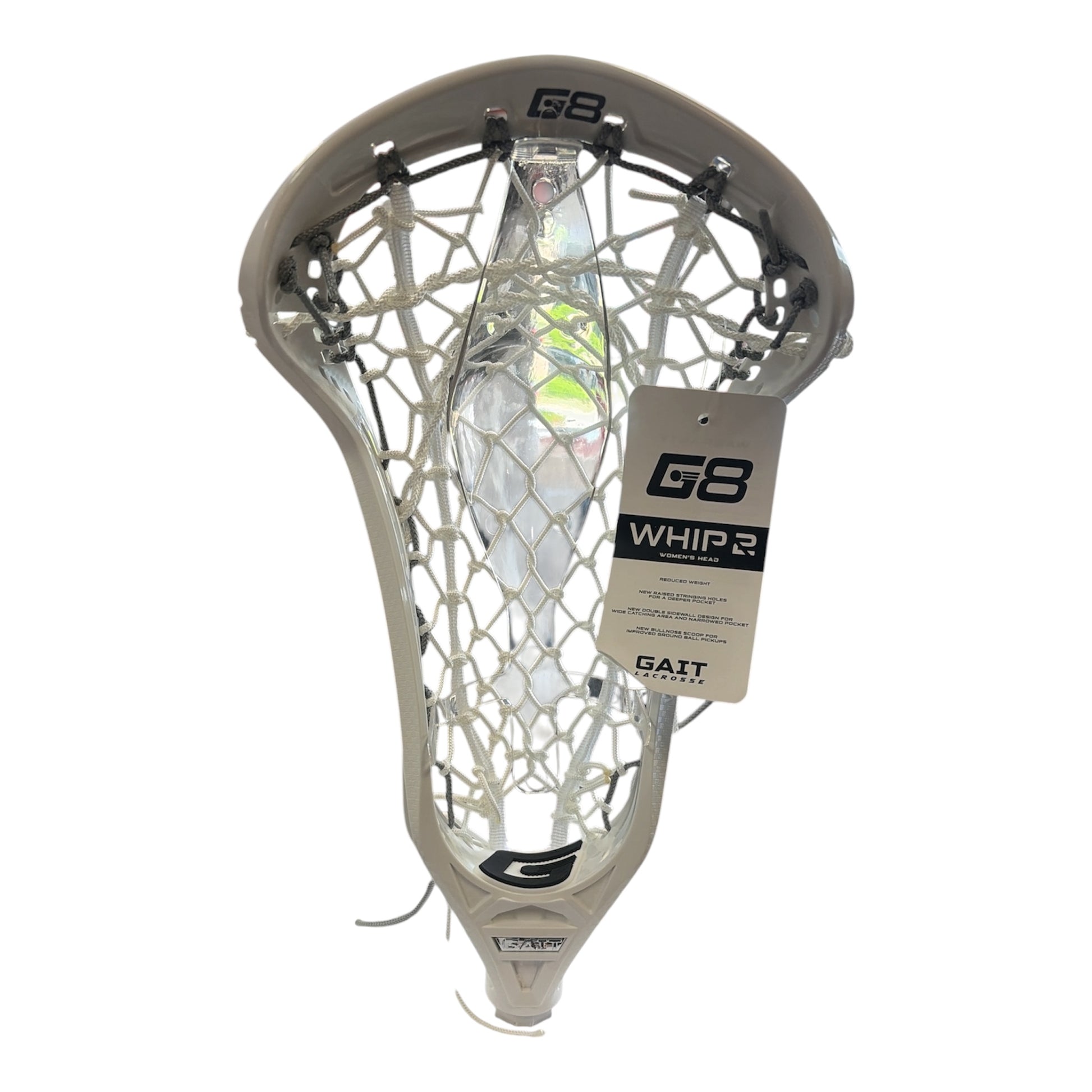 Gait Whip 2 Women's Lacrosse Head in White/White, pre-strung with Flex Mesh - Sanderson Lacrosse