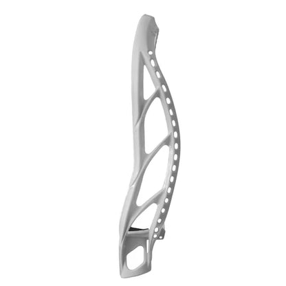 Side view of the Gait Mustang Lacrosse Head by Gait, a lightweight lacrosse head with multiple sidewall holes and an open geometric design for reduced weight and increased strength—ideal for attackers.