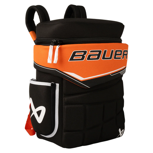 Bauer Hockey Glove Backpack Black Orange Flyers Edition – front view – Sanderson Lacrosse
