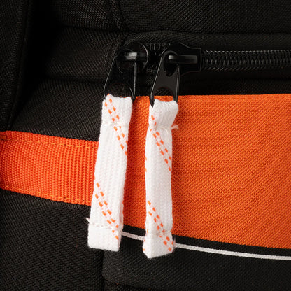 Bauer Hockey Glove Backpack Black Orange Flyers Edition – rear view showing shoulder strap – Sanderson Lacrosse