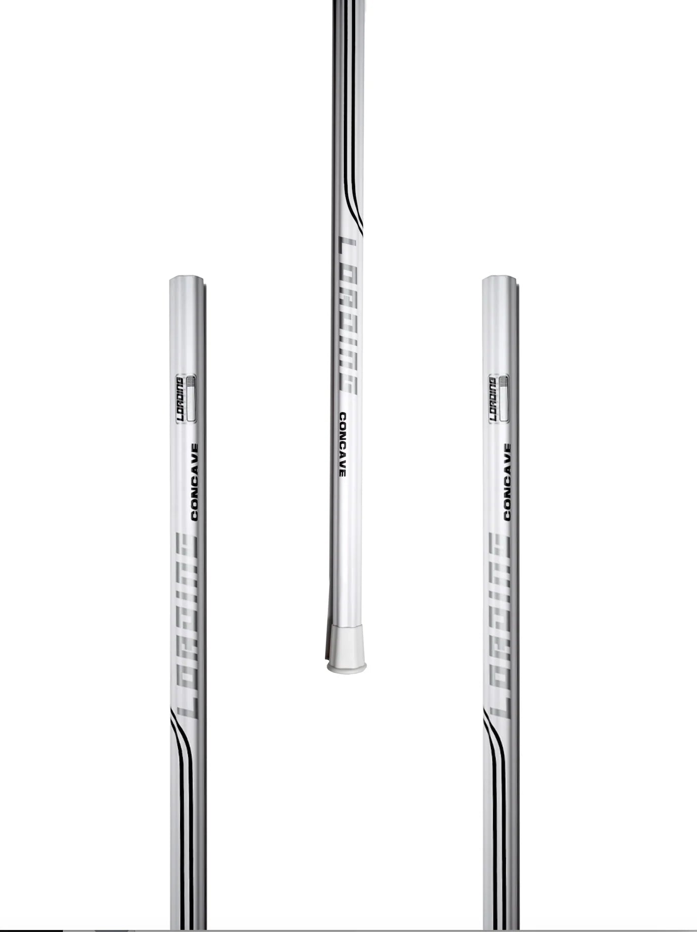 Loading Concave Attack lacrosse shaft in silver showing full-length front view
