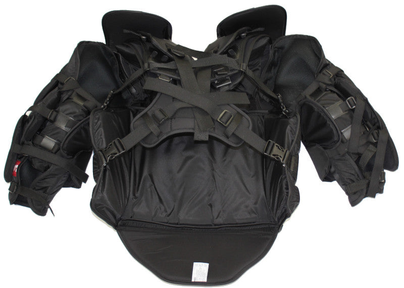 McKenney Extreme Pro 9500 Box Lacrosse Goalie Chest & Arms – back view showing harness straps and buckles – Sanderson Lacrosse
