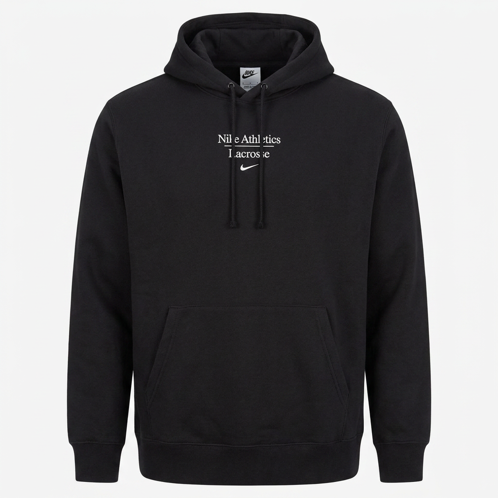Nike Athletics Lacrosse Hoodie in Black - front hero view showing Nike Athletics Lacrosse graphic - Sanderson Lacrosse