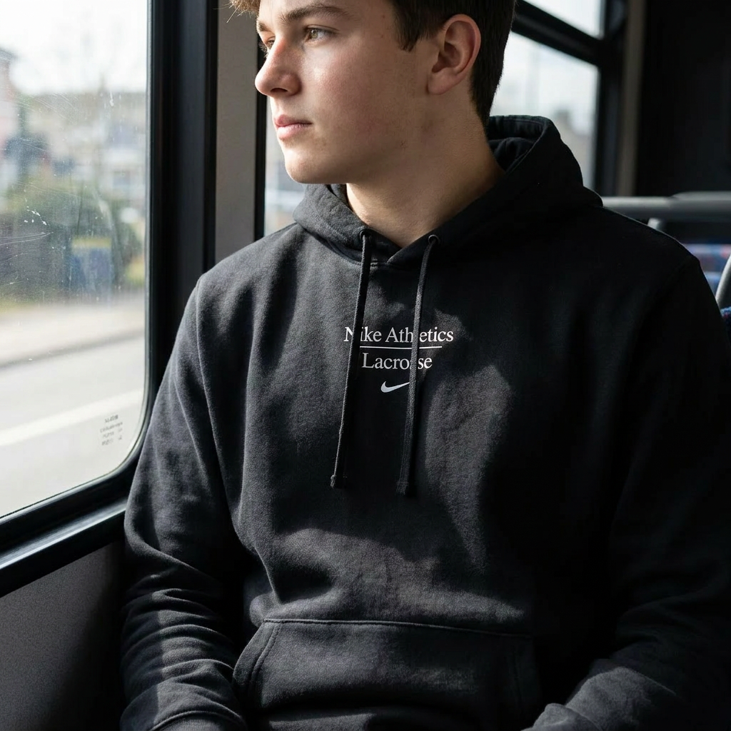 Nike Athletics Lacrosse Hoodie in Black - lifestyle travel day styling - Sanderson Lacrosse