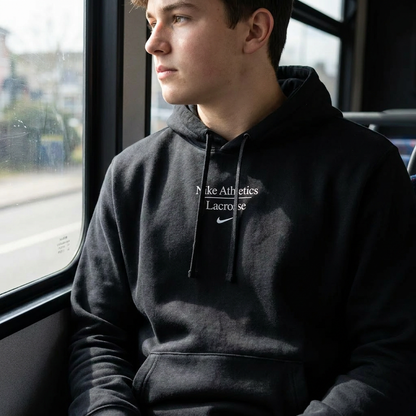Nike Athletics Lacrosse Hoodie in Black - lifestyle travel day styling - Sanderson Lacrosse