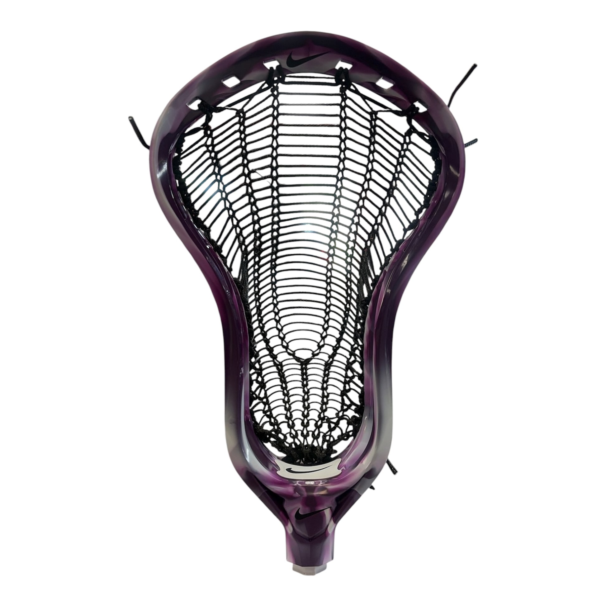 Nike L4 Lacrosse Head in Purple Marble, pre-strung with Armor Mamba Mesh in Black - Sanderson Lacrosse