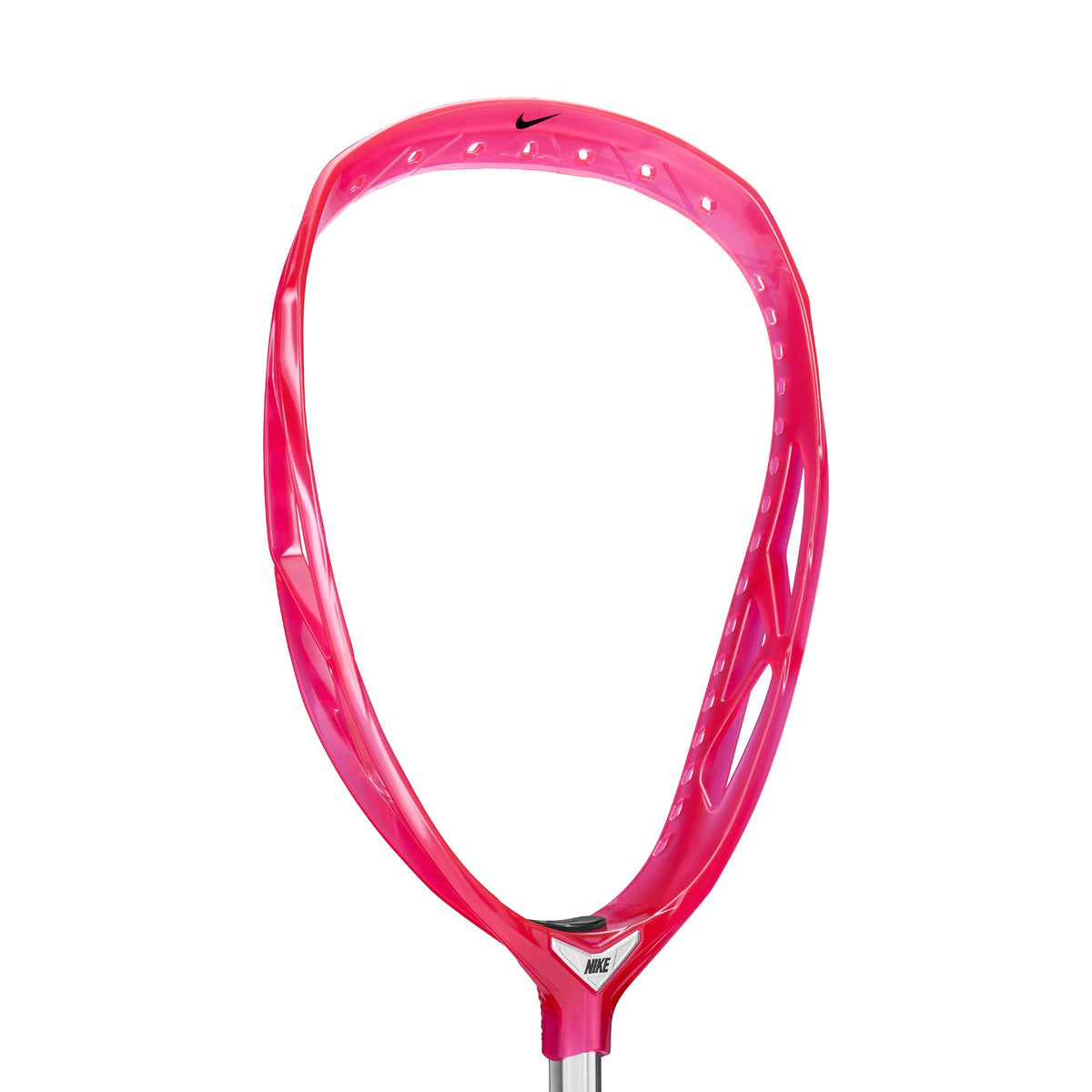 Nike Prime Elite goalie lacrosse head, unstrung, limited edition Hyperpink (Clear), three-quarter view