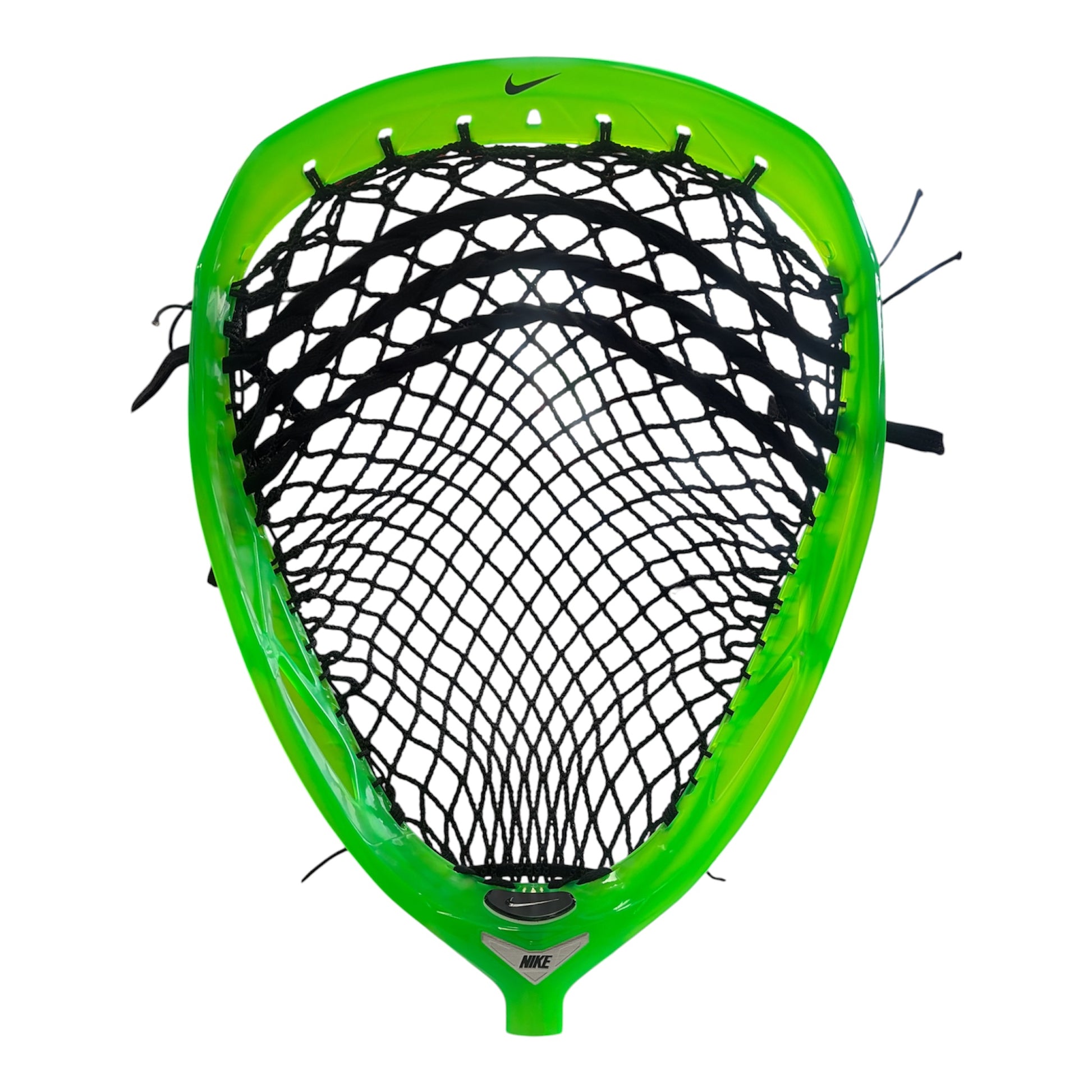 Nike Prime Elite Lacrosse Goalie Head in Slime (neon green), pre-strung with black mesh - Sanderson Lacrosse