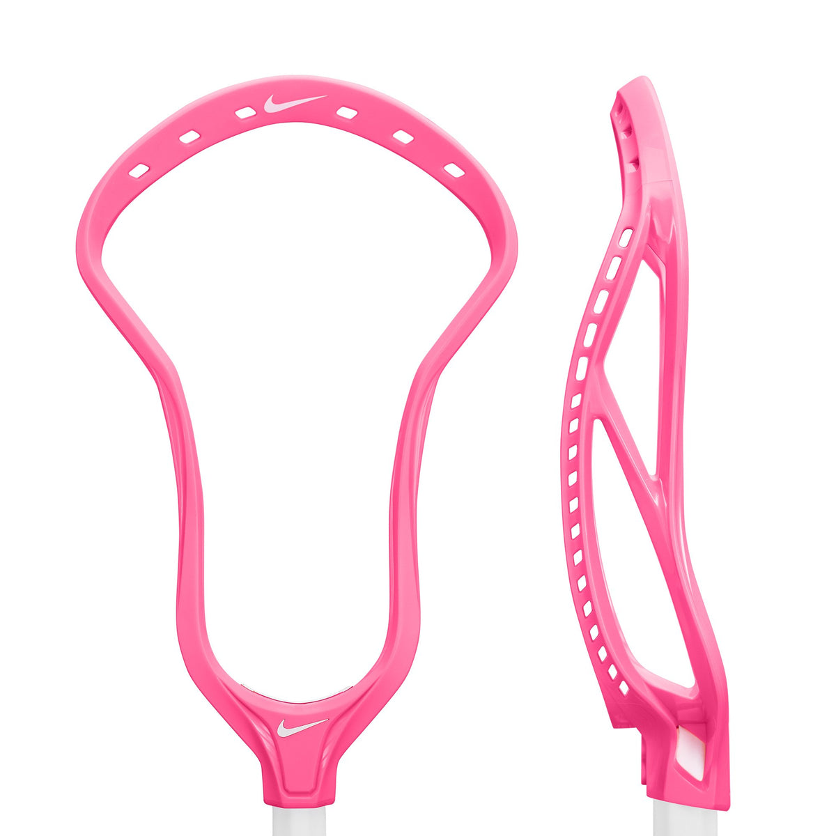 Nike Surge Elite lacrosse head, unstrung, limited edition Pink, front and side views