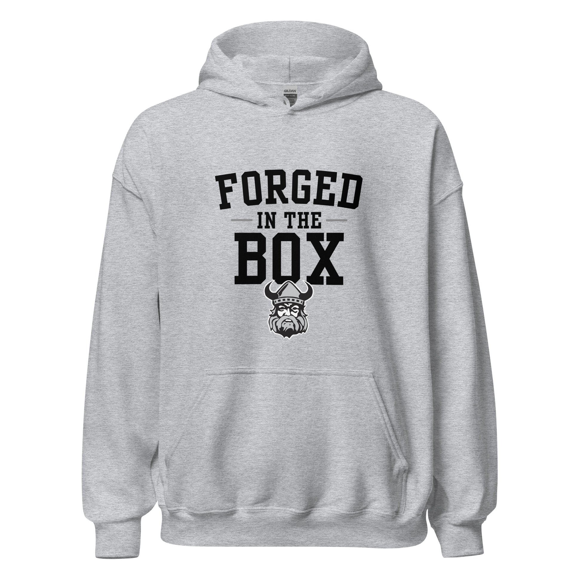 Northmen Forged In The Box Unisex Heavier Hoodie in Sport Grey - front view - Sanderson Lacrosse