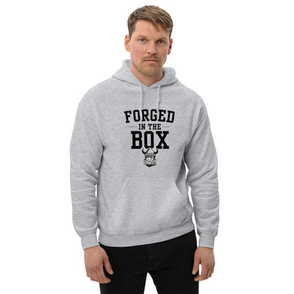 Northmen Forged In The Box Unisex Heavier Hoodie in Sport Grey - front detail view - Sanderson Lacrosse