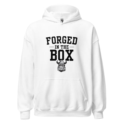 Northmen Forged In The Box Unisex Heavier Hoodie in White - front view - Sanderson Lacrosse