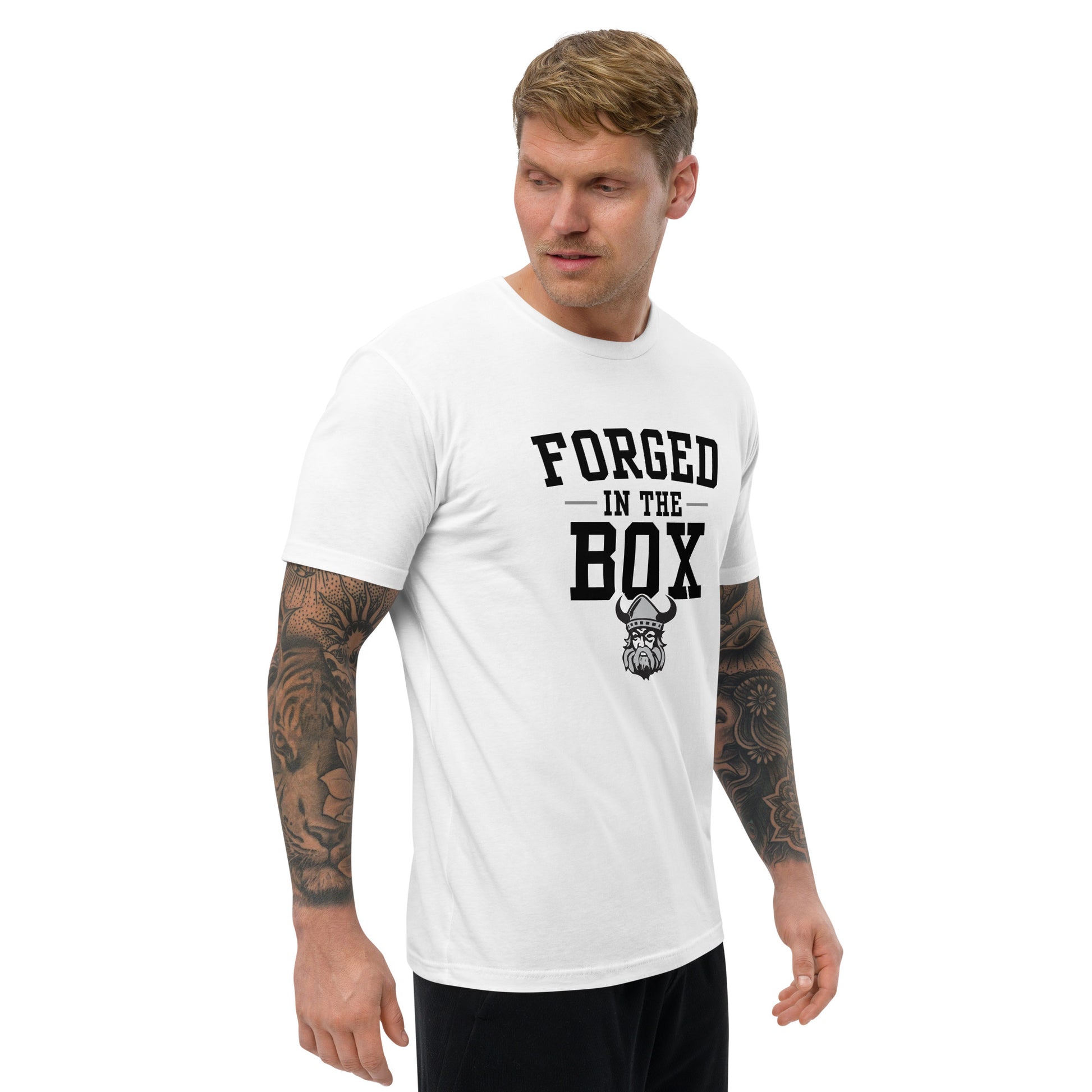 Northmen Forged In The Box Short Sleeve T-Shirt in White - right front view - Sanderson Lacrosse