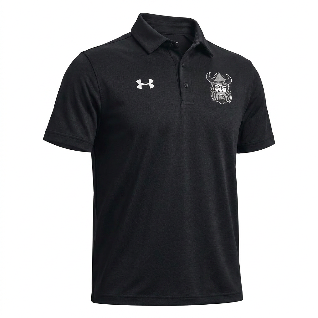 Northmen Lacrosse Golf Shirt Black – Youth – side view – Sanderson Lacrosse