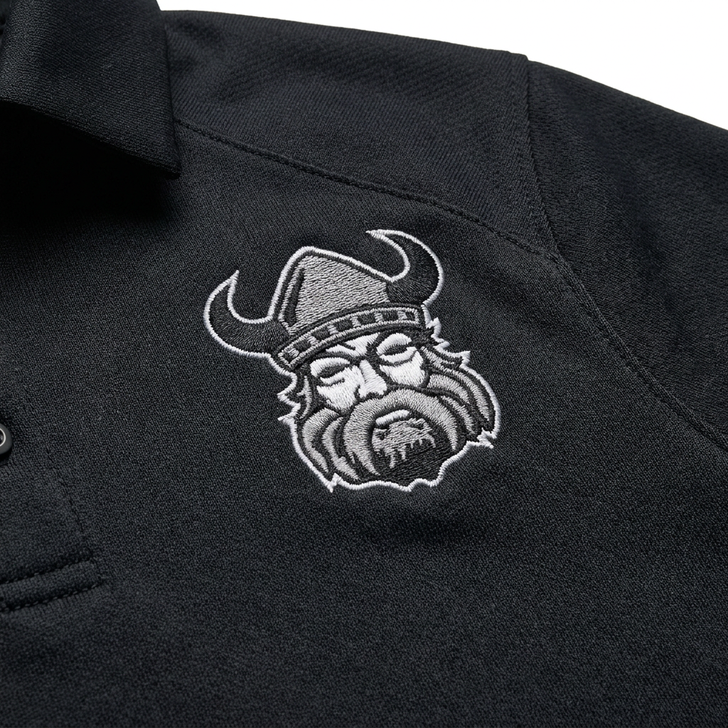 Northmen Lacrosse Golf Shirt Black – Youth – detail view – Sanderson Lacrosse