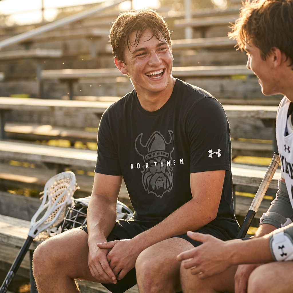 Northmen Lacrosse Under Armour Cotton T-Shirt – Youth – back view – Sanderson Lacrosse