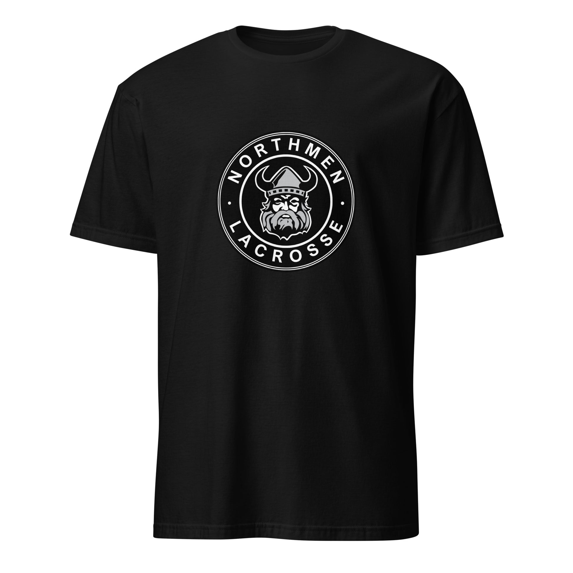 Northmen Lacrosse Unisex T-Shirt in Black - front detail - Sanderson Lacrosse