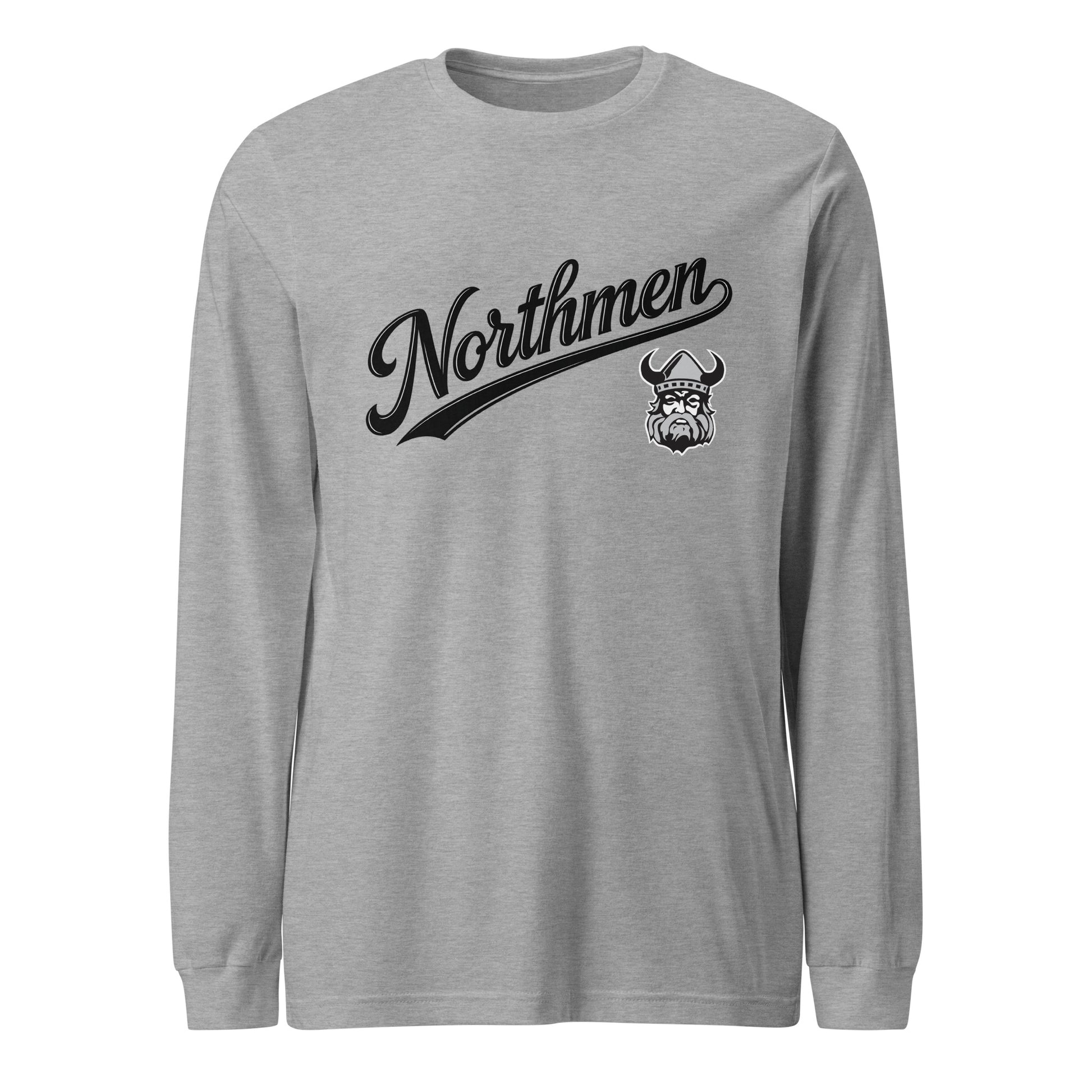 Northmen Script Unisex Long Sleeve Tee in Athletic Heather - front view - Sanderson Lacrosse