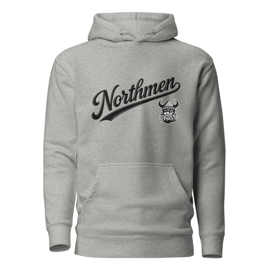 Northmen Script Unisex Pullover Hoodie in Carbon Grey - front view - Sanderson Lacrosse