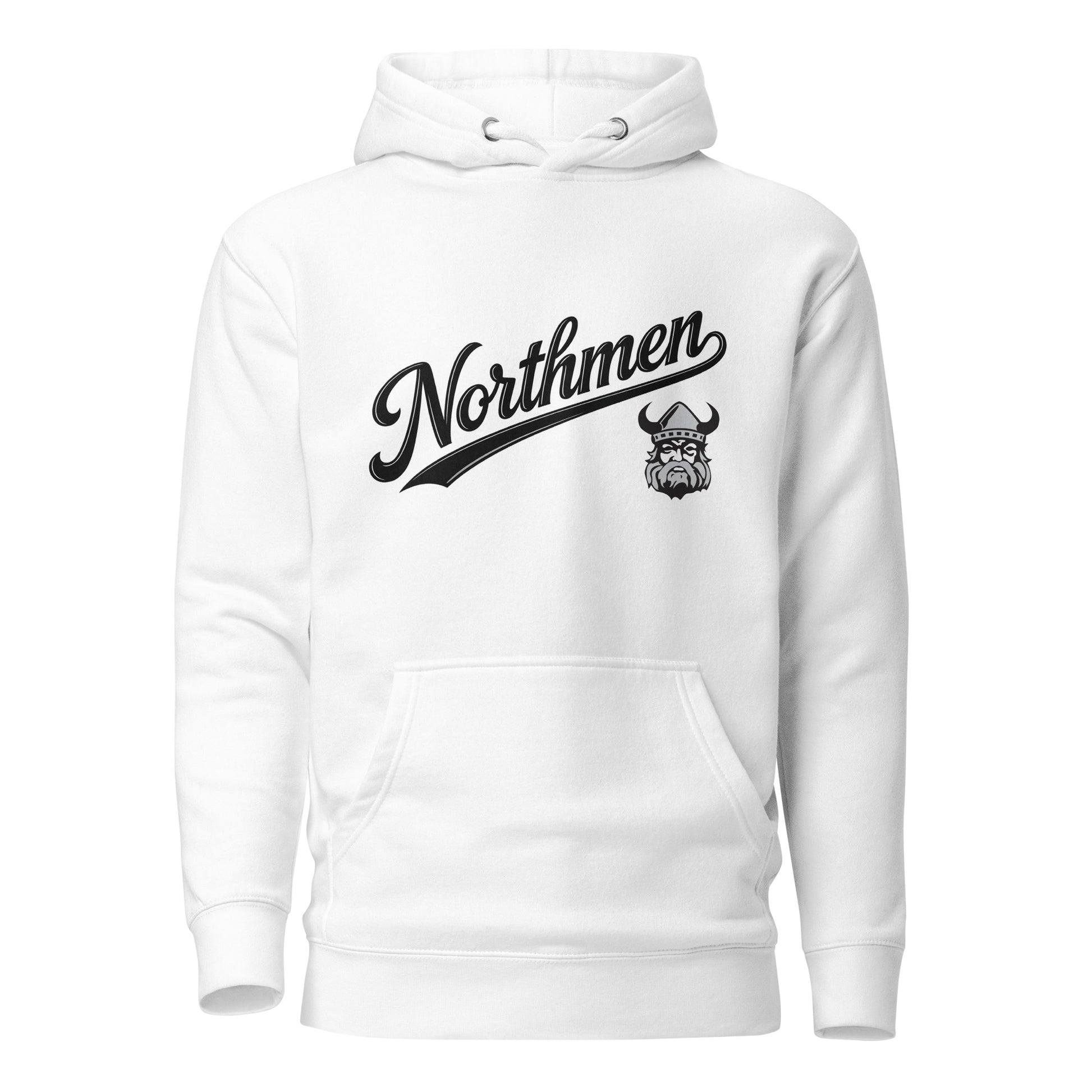 Northmen Script Unisex Pullover Hoodie in White - front view - Sanderson Lacrosse