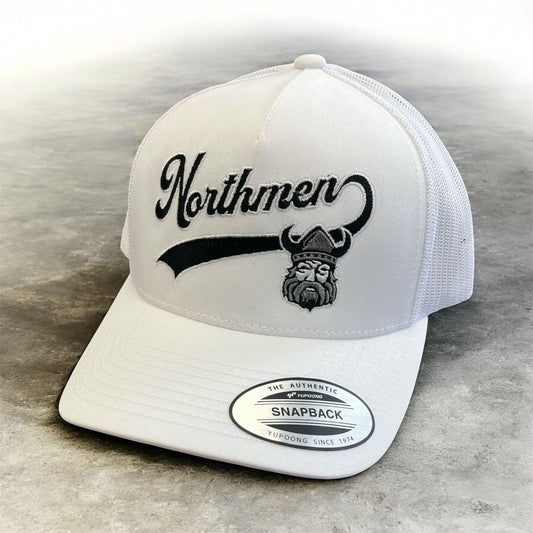 Northmen White Script Snapback Hat