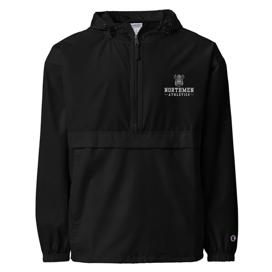 Orangeville Northmen Embroidered Champion Packable Jacket in Black - front view - Sanderson Lacrosse