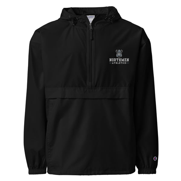 Orangeville Northmen Embroidered Champion Packable Jacket in Black - front view - Sanderson Lacrosse