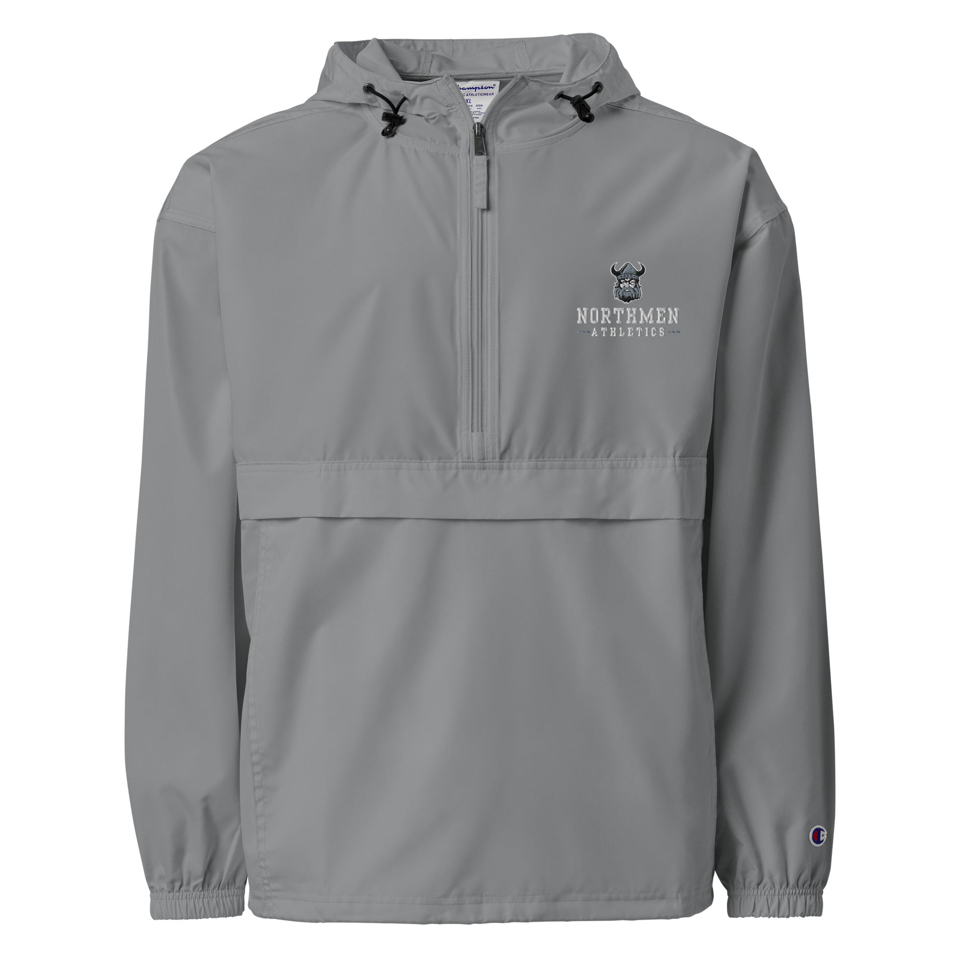 Orangeville Northmen Embroidered Champion Packable Jacket in Graphite - front view - Sanderson Lacrosse