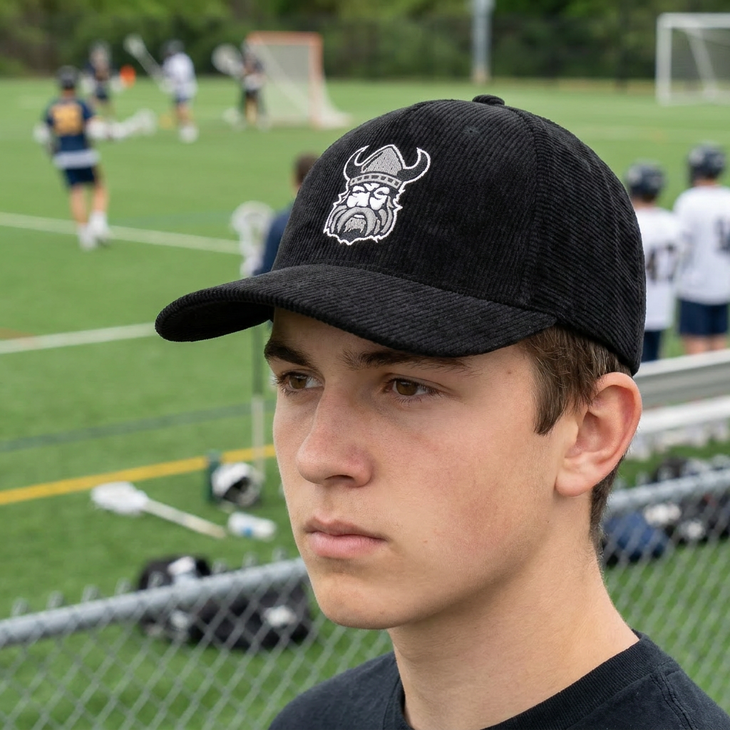 Orangeville Northmen Corduroy Hat | Viking Logo | Black, Brown & Grey – view 5 – Sanderson Lacrosse