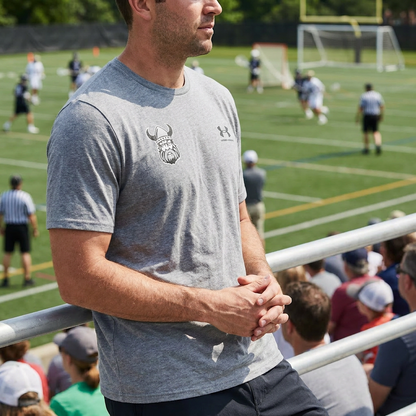Orangeville Northmen T-Shirt | Right Chest Viking Logo | Heather Grey – detail view – Sanderson Lacrosse