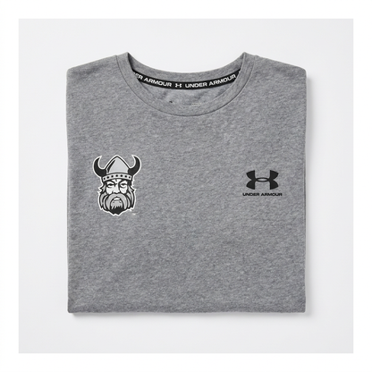 Orangeville Northmen T-Shirt – Right Chest Viking Logo – Heather Grey – flat lay