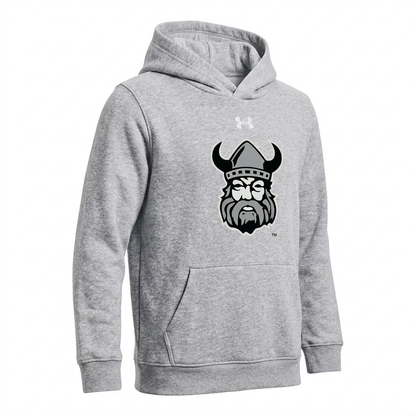 Orangeville Northmen Under Armour Youth Hoodie – Grey – Viking Crest Graphic – three-quarter left view