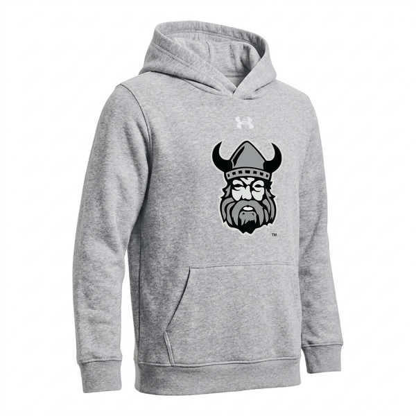 Orangeville Northmen Under Armour Youth Hoodie – Grey – Viking Crest Graphic – three-quarter left view