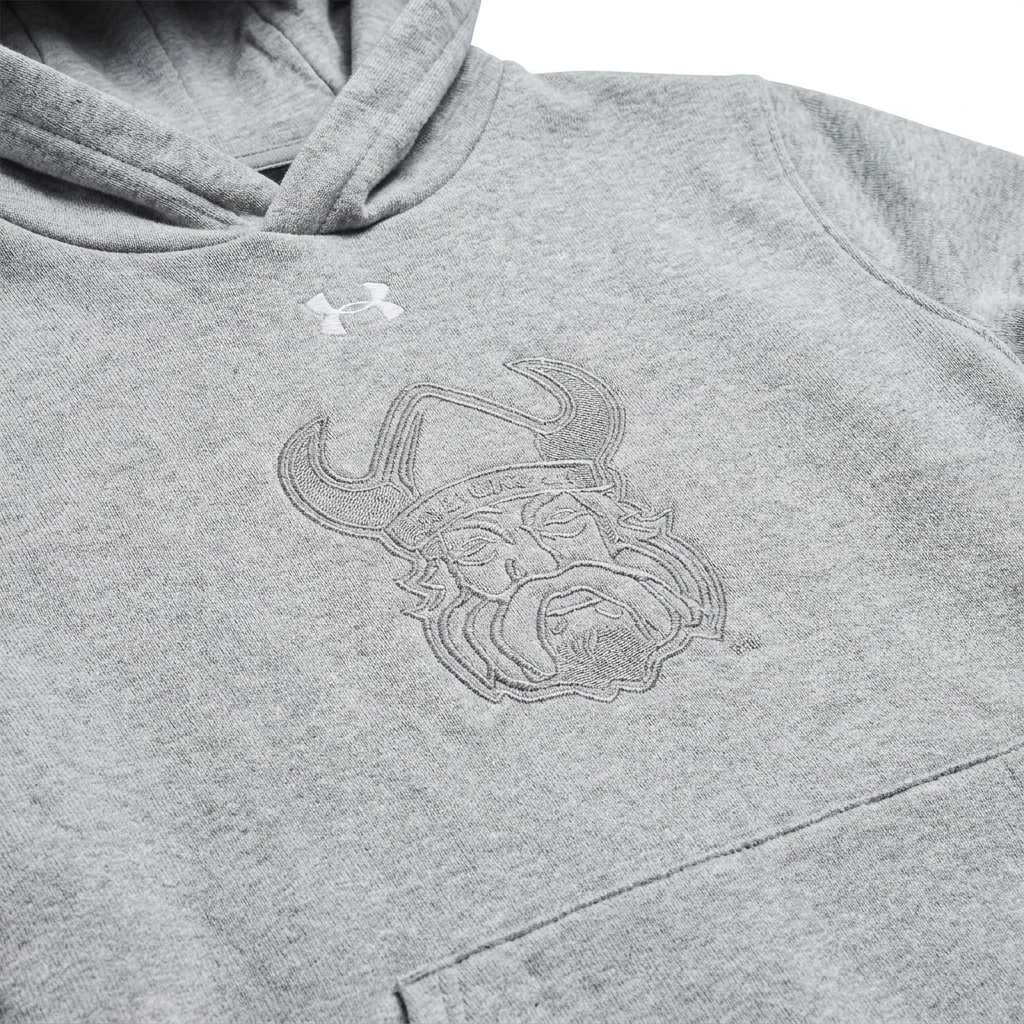 Orangeville Northmen Youth Hoodie – Grey on Grey – Team Crest Pullover Sweatshirt – detail