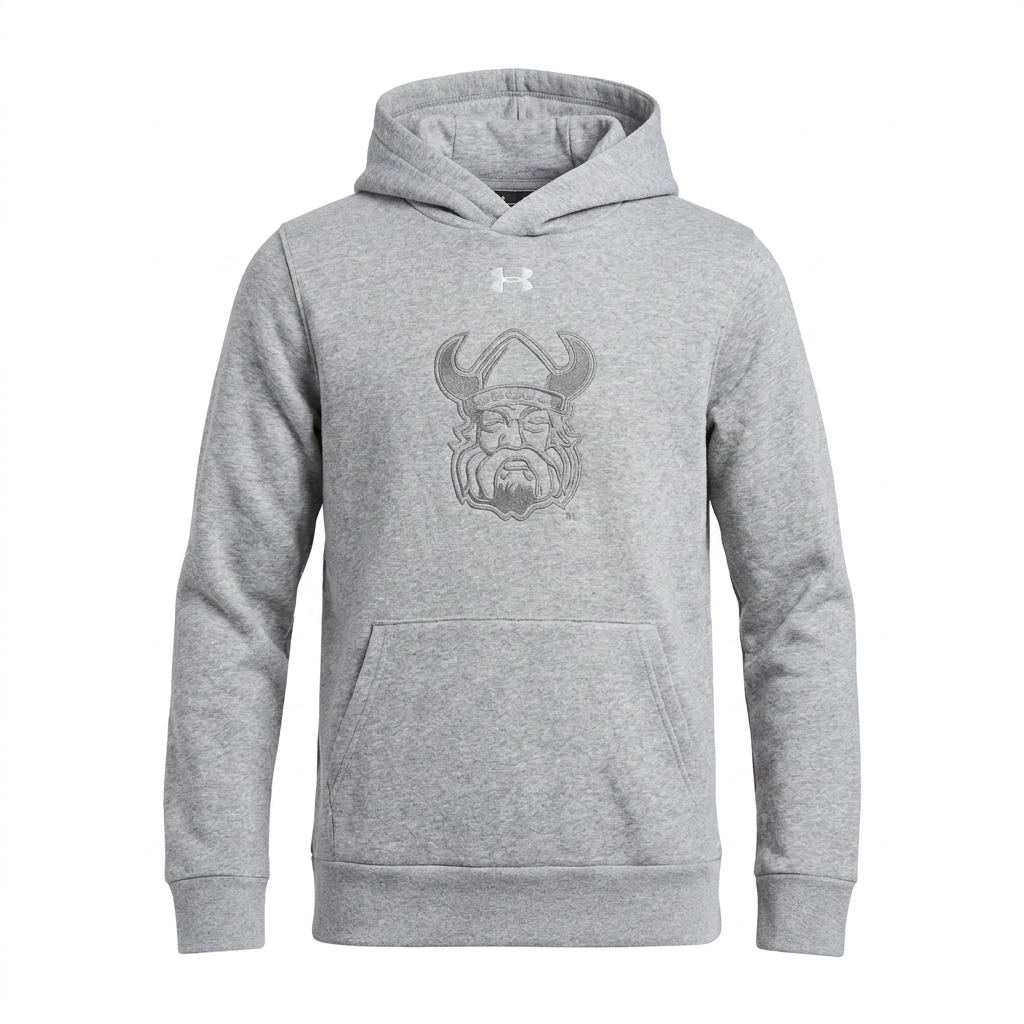 Orangeville Northmen Youth Hoodie – Grey on Grey – Team Crest Pullover Sweatshirt