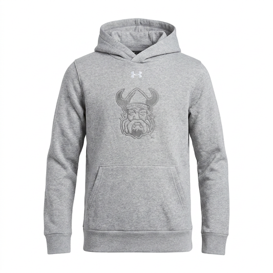 Orangeville Northmen Youth Hoodie – Grey on Grey – Team Crest Pullover Sweatshirt