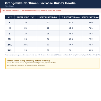 Orangeville Northmen Lacrosse Premium Pollover Unisex Hoodie - Custom