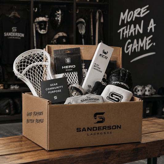 Sanderson Lacrosse monthly mystery box with lacrosse gear