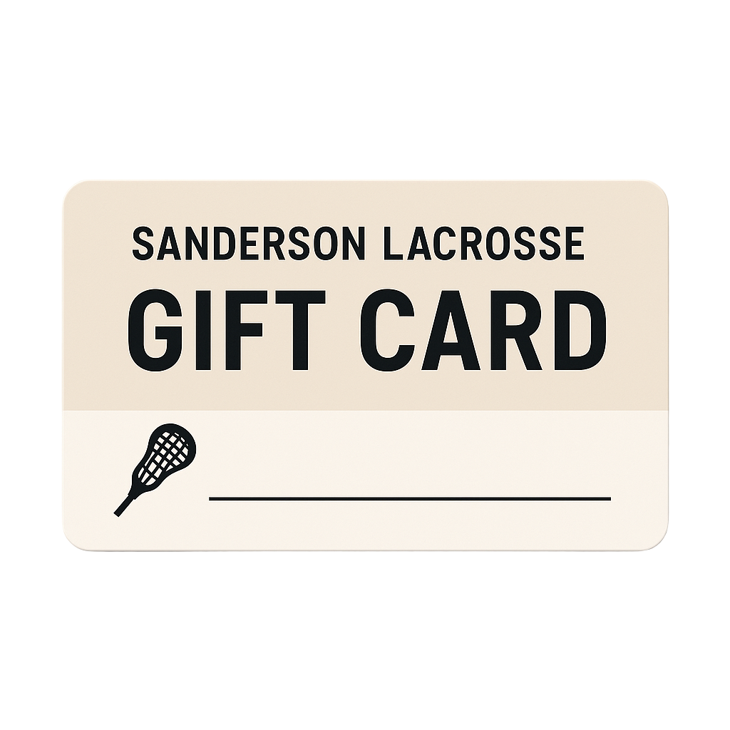Sanderson Lacrosse gift card with a lacrosse stick icon on a beige background