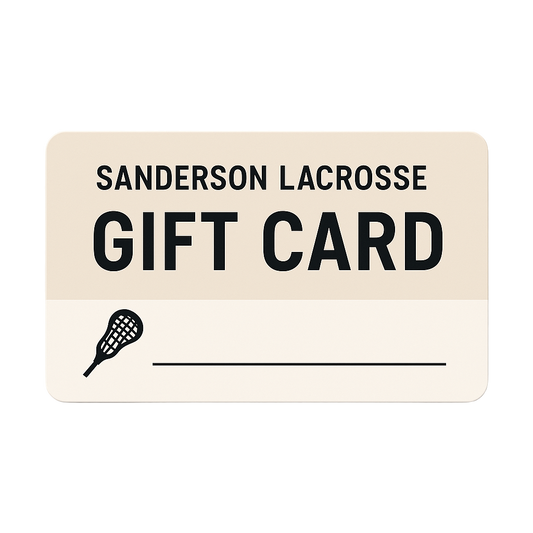 Sanderson Lacrosse gift card with a lacrosse stick icon on a beige background