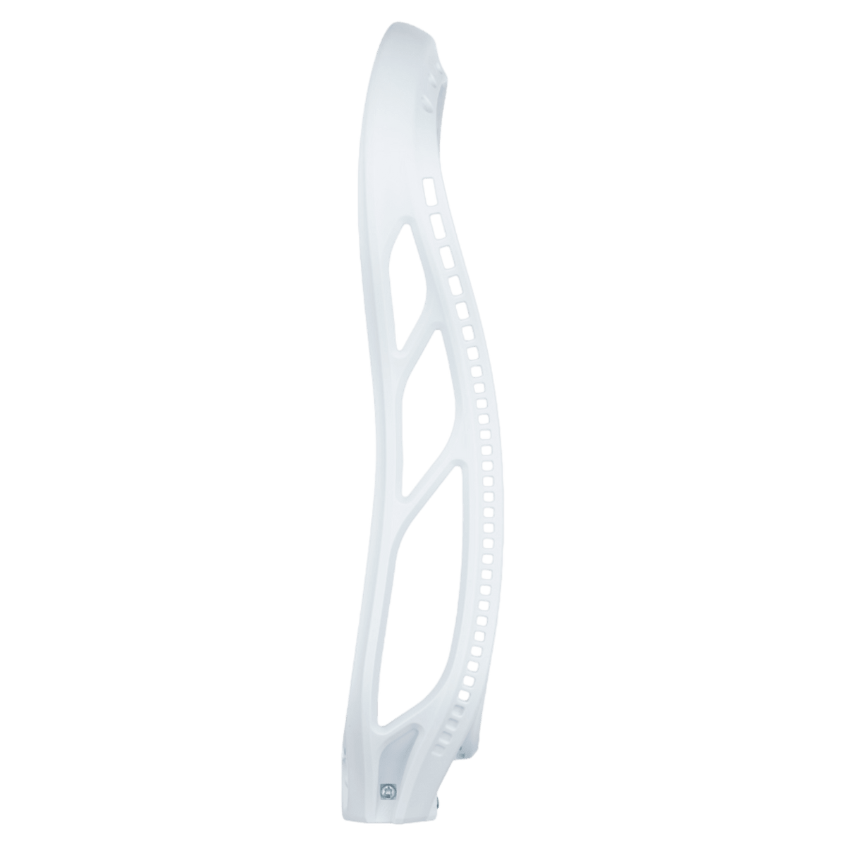 StringKing Mark 2F white faceoff lacrosse head unstrung side view