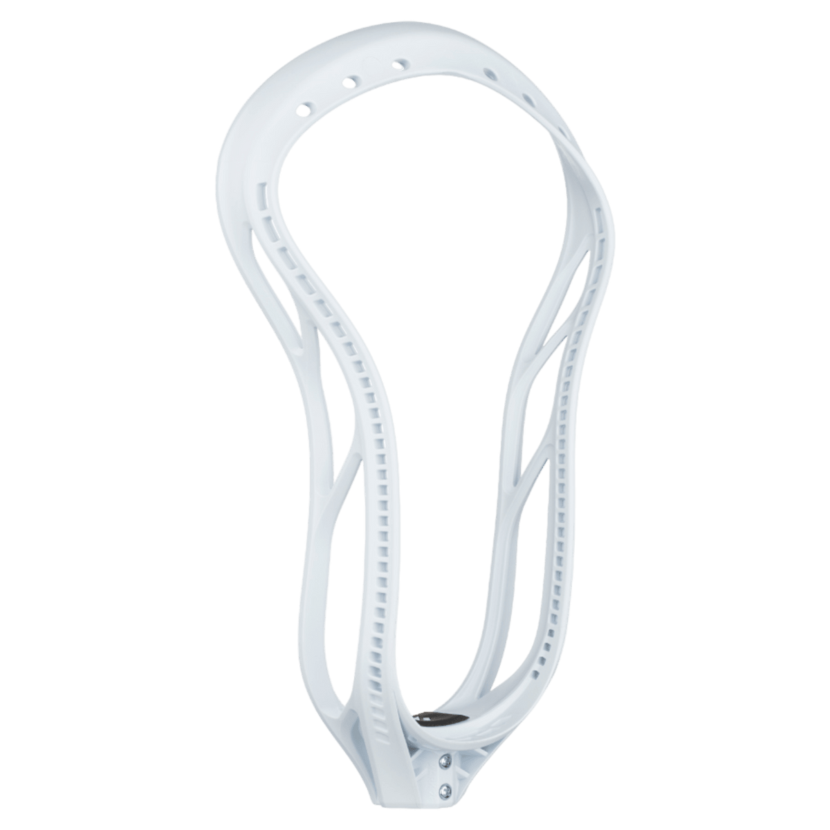 StringKing Mark 2F white unstrung faceoff lacrosse head angled view
