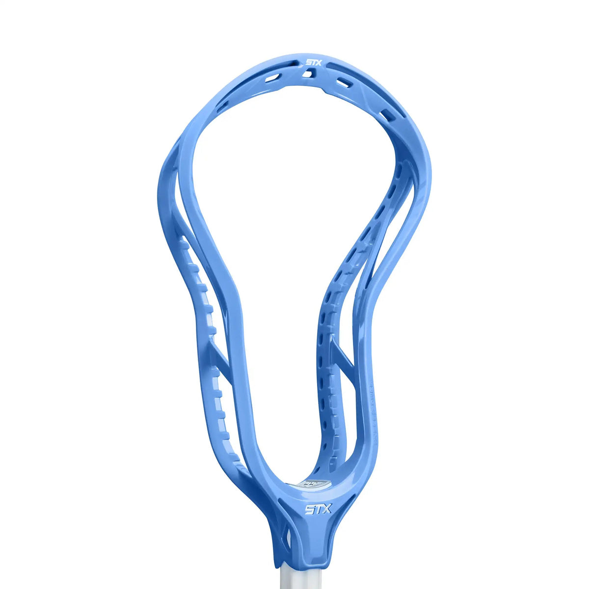 STX Hyper Power lacrosse head in Carolina Blue - angled view