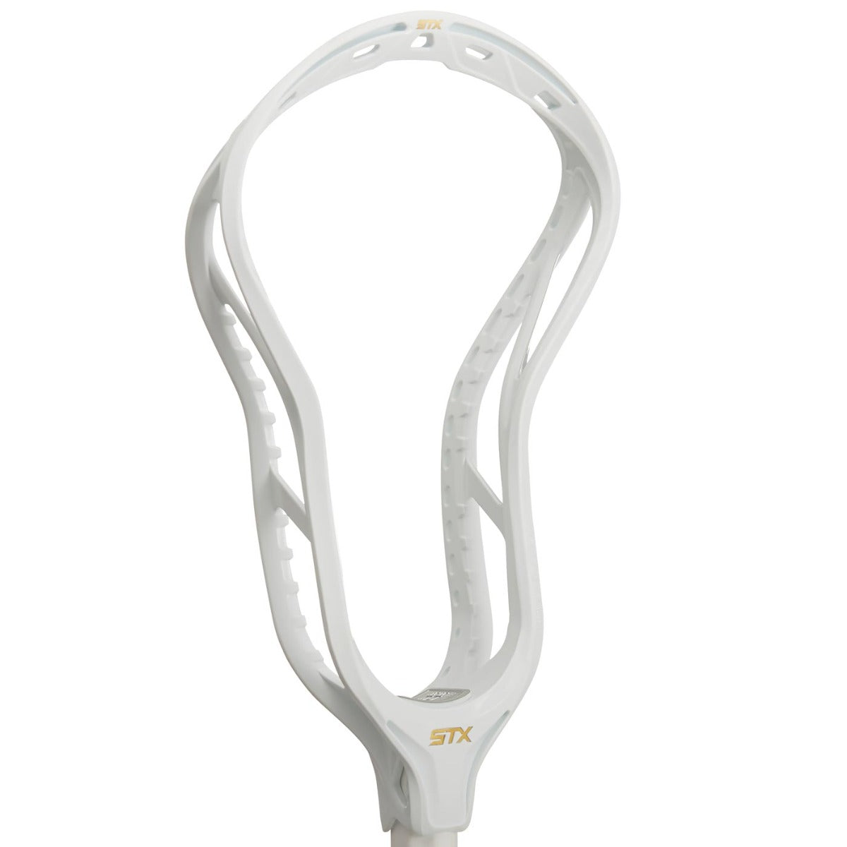 STX Hyper Power lacrosse head in White - angled view