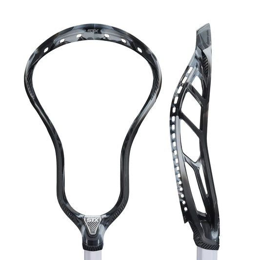 STX Magnet 2K black/grey marble limited edition unstrung lacrosse head, front and side views