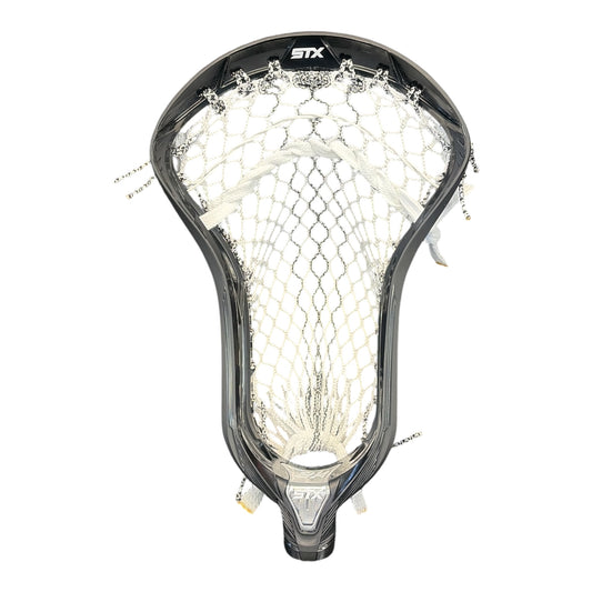 STX Surgeon 2K lacrosse head in black, pre-strung with StringKing Type 5S Tracer mesh, for field attack and midfield