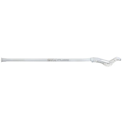 The STX Fuse Women’s One-Piece Lacrosse Stick is white with a netted head and STX branding on the shaft, displayed on a plain white background.