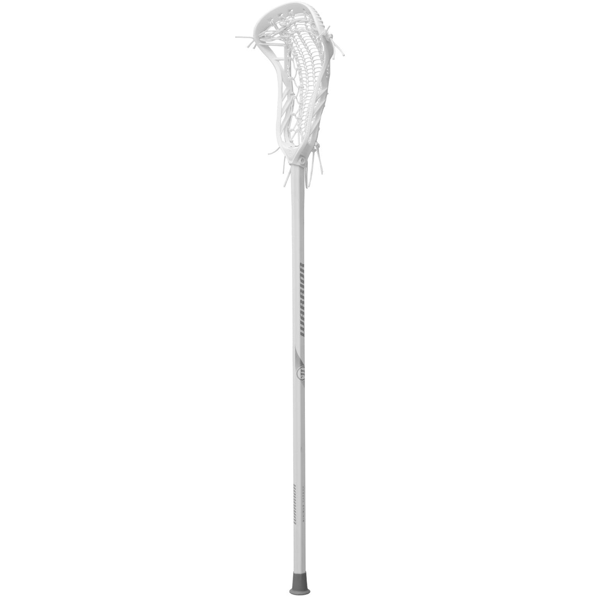Warrior Anthem DS women's complete lacrosse stick in white, front view of head and shaft