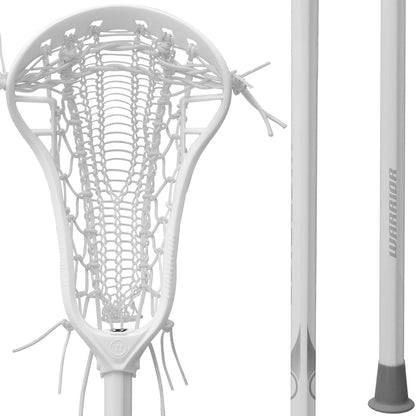 Warrior Anthem DS head face strung with white Valkyrie Armour mesh runner pocket on a white Minimus Carbon shaft
